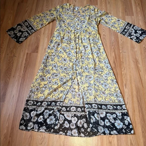 xhilaration long sleeve dress Women's Floral Print Long Sleeve Deep V-Neck Waist Tie Mini Dress